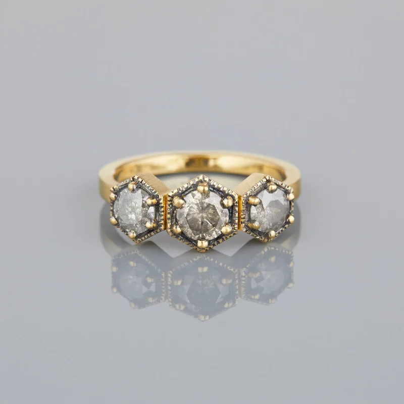 Personalized Jewelry Sale – Meaningful Gifts At Great Prices DR149-OOAK | 0.5 Carat One-of-a-Kind Rose Cut Triple Salt and Pepper Diamond Ring