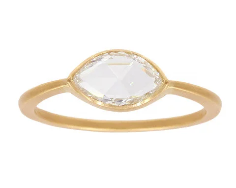 Grab Exquisite Jewelry At The Lowest Prices 0.50ct Marquise White Rose-cut Diamond & Yellow Gold Bezel Ring