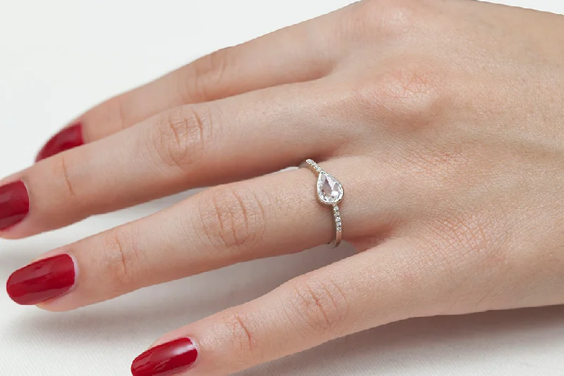 Buy More, Save More On Stunning Jewelry Pieces 0.50ct Pear White Diamond & White Gold Pavé Bezel Ring