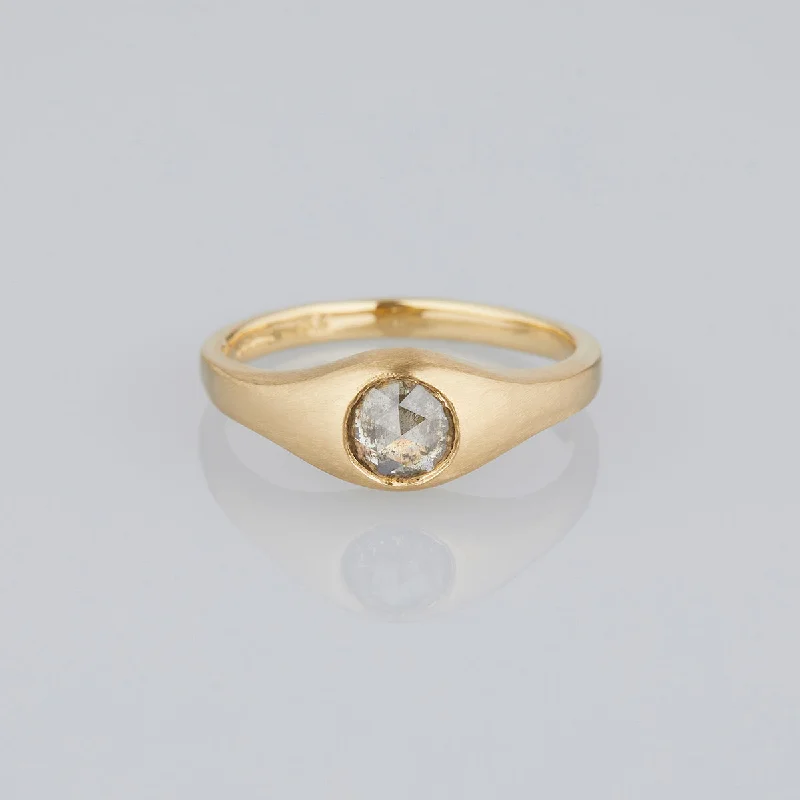 Luxury Handcrafted Jewelry For Elegant Looks DR144-OOAK | 0.74 Carat One-of-a-Kind Rose Cut Grey Diamond Signet Ring