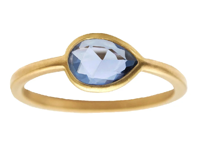 Modern Jewelry At Exclusive Discounts – Shop Today 0.90ct Pear Rose-cut Blue Sapphire & Yellow Gold Wire Ring