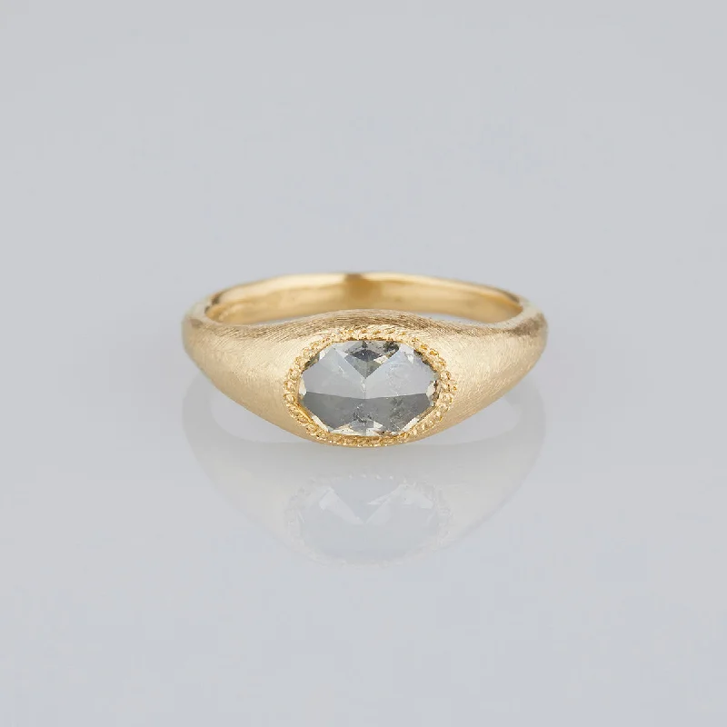Exclusive Gemstone Jewelry At Special Prices DR137-OOAK | 1.73 Carat One-of-a-Kind Rose Cut Salt & Pepper Diamond Signet Ring
