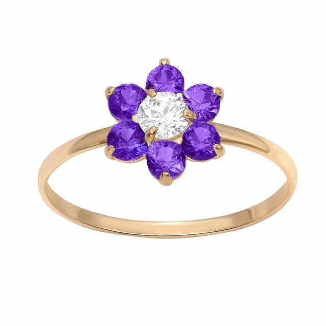 Shop Signature Jewelry Styles At Exclusive Prices 10KT Yellow Gold Amethyst Childrens Birthstone Flower Ring; Size 3