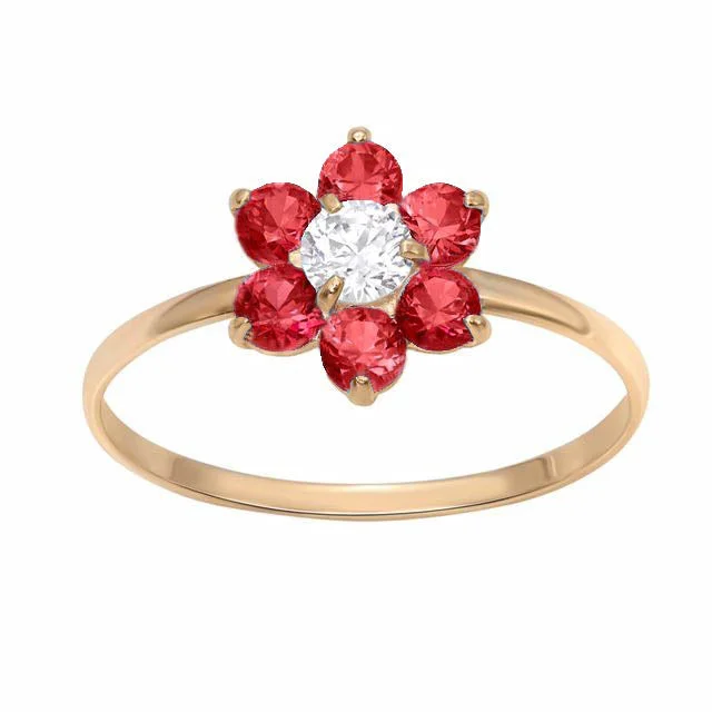 Luxury Jewelry Without The Luxury Price Tag 10KT Yellow Gold Ruby Childrens Birthstone Flower Ring; Size 3