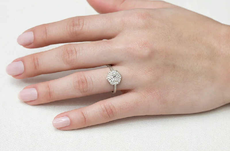 Exclusive Gemstone Jewelry Markdowns – Shop Now Art Deco Double Halo Hexagon White Diamond Ring