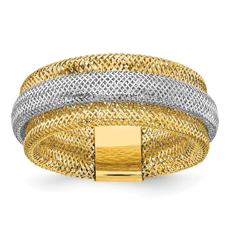 Trending Jewelry Now Available At Exclusive Prices 14KT White and Yellow Gold Stretch Mesh Ring