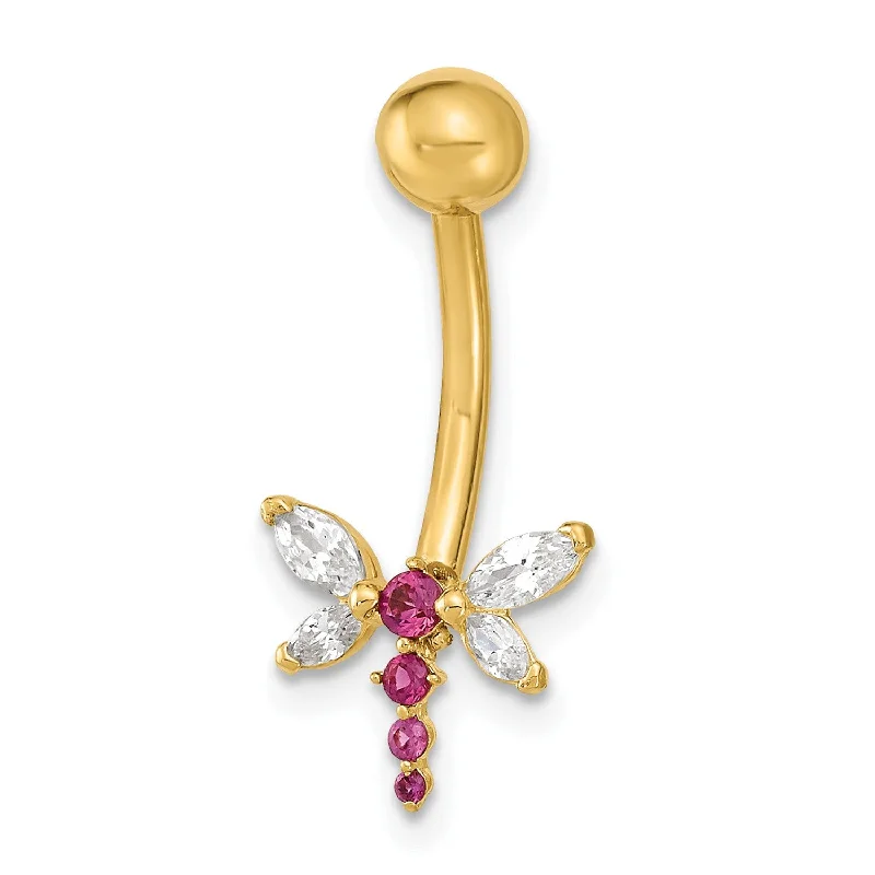 Handcrafted Jewelry Sale – Unique Designs At Low Prices 14KT Yellow Gold Cubic Zirconia 22X10MM Dragonfly Belly Ring