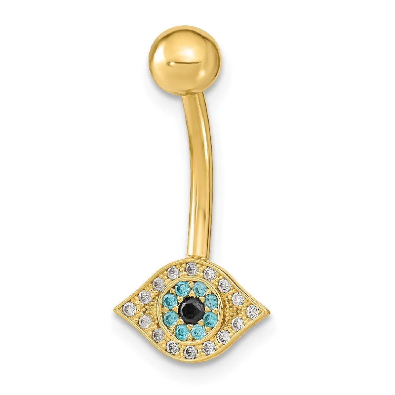 Exclusive Gemstone Jewelry At Special Prices 14KT Yellow Gold Cubic Zirconia 22X10MM Evil Eye Belly Ring