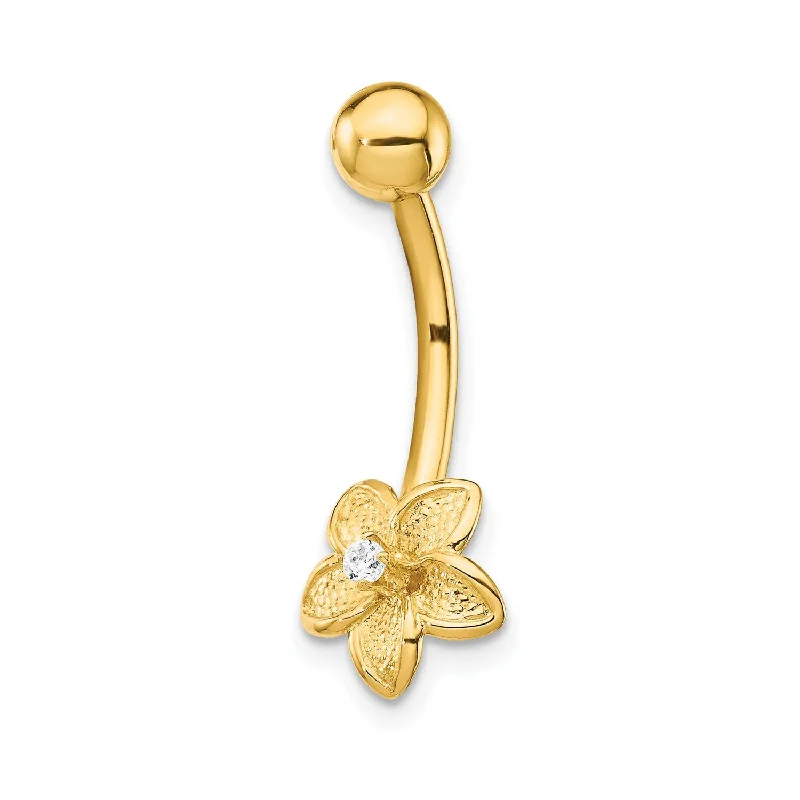 Premium Jewelry Now Available At Special Discounts 14KT Yellow Gold Cubic Zirconia 23X9MM Flower Belly Ring Premium Jewelry Now Available At Special Discounts 14KT Yellow Gold Cubic Zirconia 23X9MM Flower Belly Ring