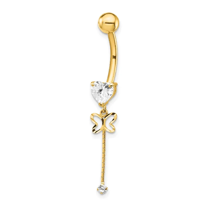 High-Quality Jewelry At A Fraction Of The Cost 14KT Yellow Gold Cubic Zirconia 39X6MM Butterfly Belly Ring
