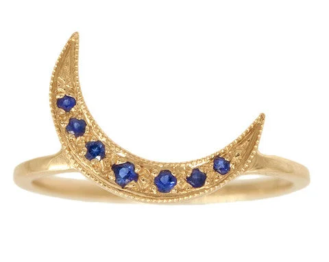 Limited-Stock Jewelry Sale – Once It's Gone, It's Gone Blue Sapphire Crescent Moon & Yellow Gold Ring