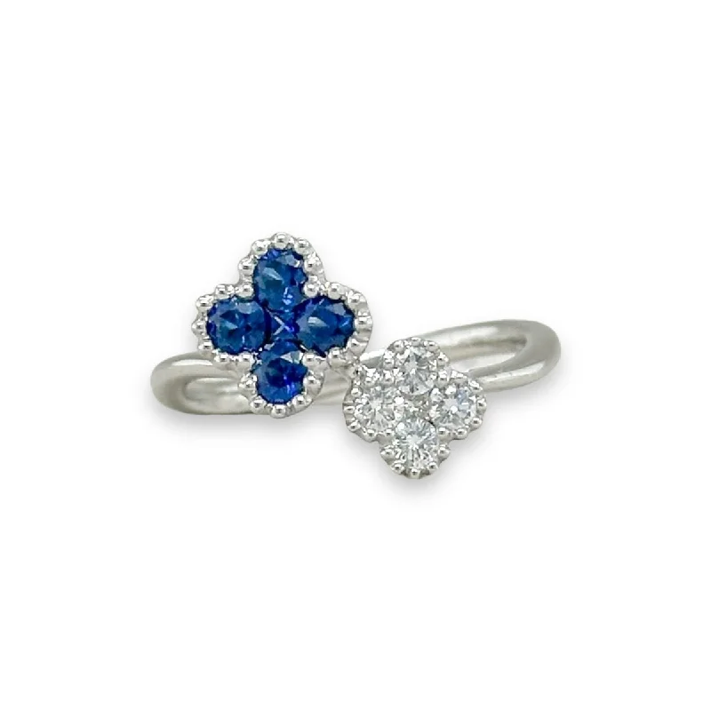 Eco-Friendly Sustainable Jewelry For Conscious Buyers 18K W Gold 1.10ctw Sapphire & 0.21ctw G/SI1 Diamond Double Clover Band Eco-Friendly Sustainable Jewelry For Conscious Buyers 18K W Gold 1.10ctw Sapphire & 0.21ctw G/SI1 Diamond Double Clover Band