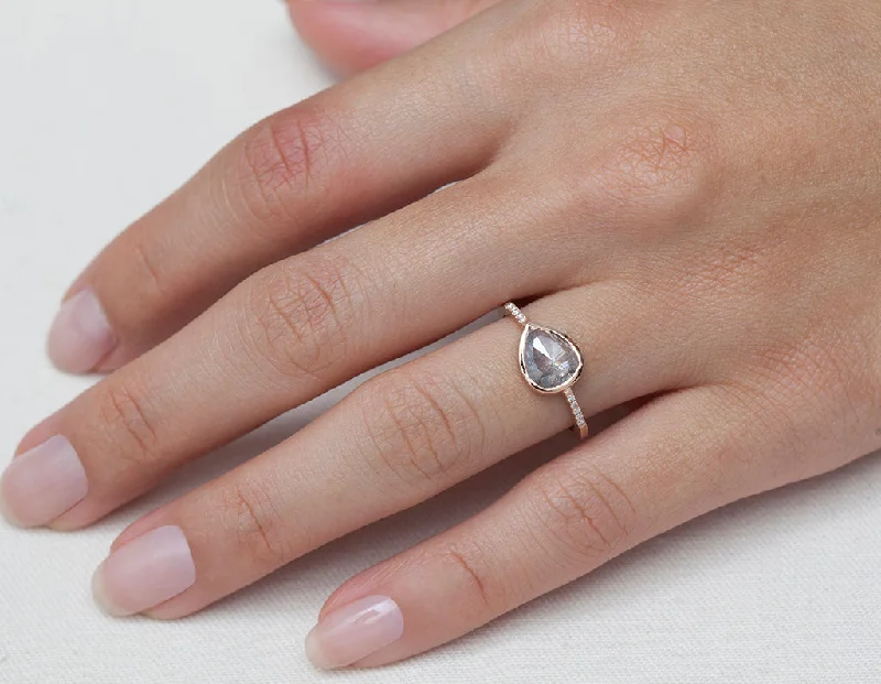 Delicate Crystal Jewelry For Sophisticated Charm 2ct Rose-cut Grey Diamond & Yellow Gold Pavé Ring
