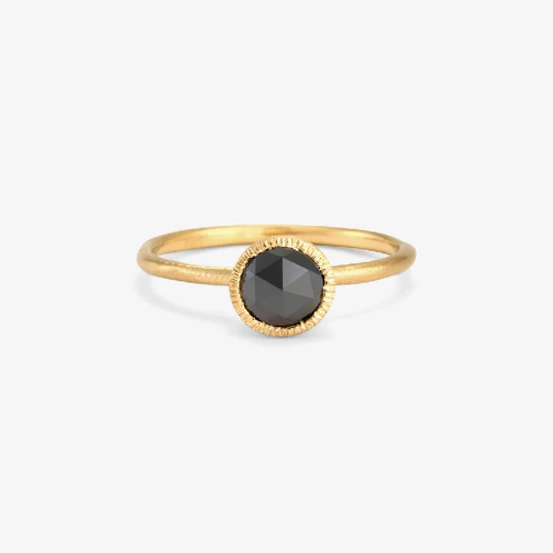 R3302BK | 6mm Black Diamond Rose-Cut Solitaire Ring