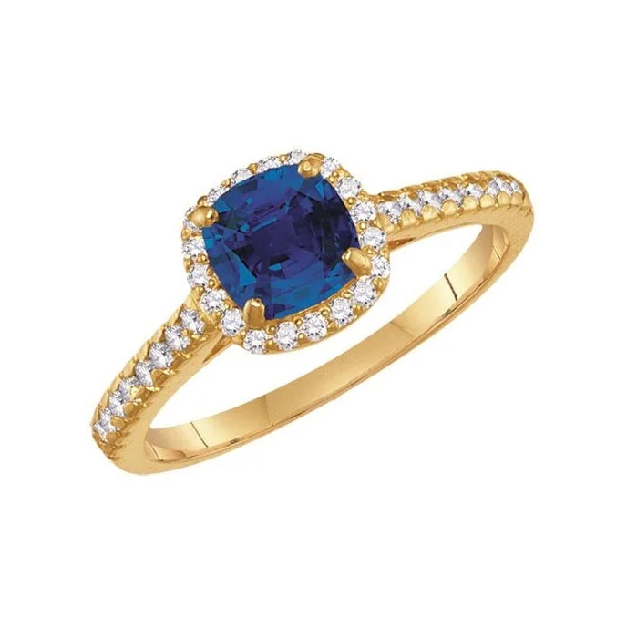 Affordable Luxury Jewelry For Every Occasion 6MM Cushion Blue Sapphire and White Sapphire Birthstone Ring in 10KT Yellow Gold