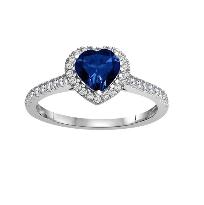 Best Jewelry Deals – Premium Quality At Exclusive Discounts 6MM Heart Shape Blue Sapphire and White Sapphire Birthstone Heart Ring in 10KT White Gold