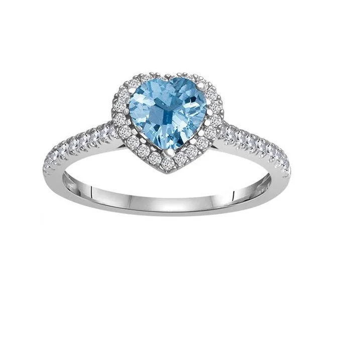 Premium Jewelry Now Available At Special Discounts 6MM Heart Shape Blue Topaz and White Sapphire Birthstone Heart Ring in 10KT White Gold