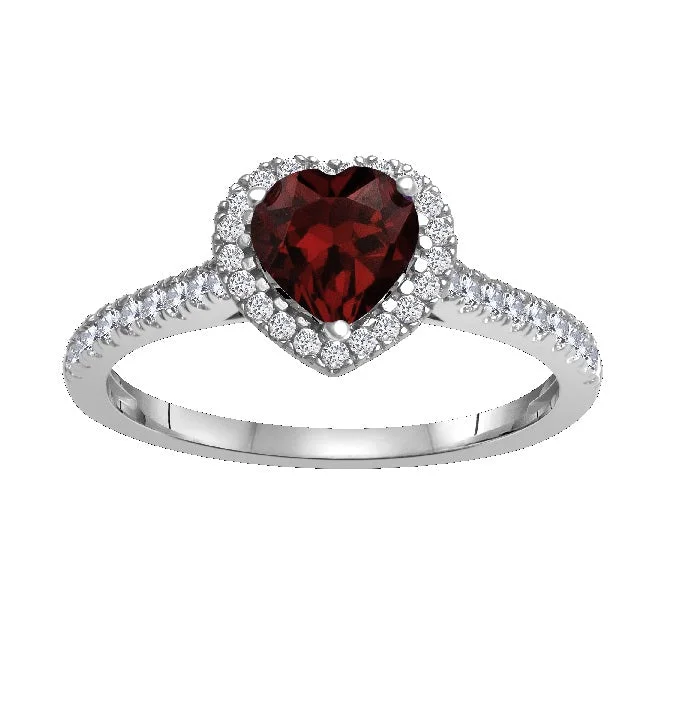 Grab Your Favorite Jewelry At The Lowest Prices 6MM Heart Shape Garnet and White Sapphire Birthstone Heart Ring in 10KT White Gold