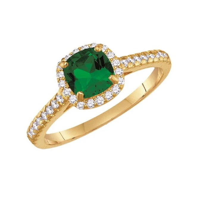 Fashion-Forward Jewelry At Incredible Prices 6MM Simulated Emerald and White Sapphire Ring in 10KT Yellow Gold