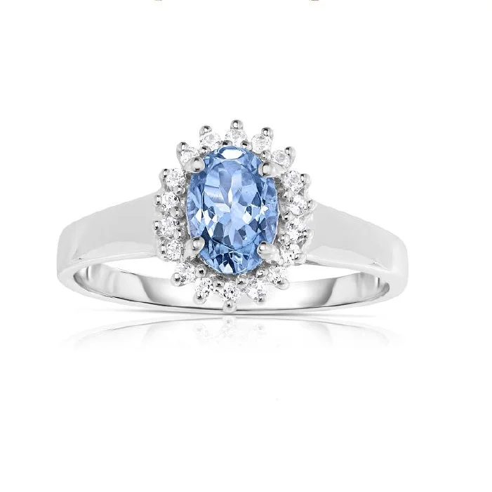 Once-A-Year Jewelry Deals – Shop Before They’Re Gone 7X5MM Aquamarine and White Topaz Halo Ring in 10KT White Gold