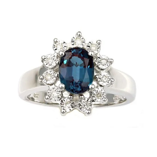 Huge Savings On Timeless Jewelry Collections 8X6MM Oval Alexandrite and Diamond Ring in Sterling Silver