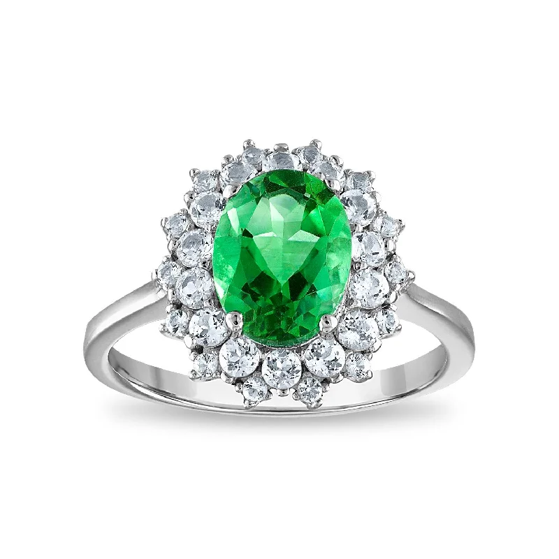 Handcrafted Jewelry Sale – Unique Designs At Low Prices 9X7MM Simulated Emerald and White Sapphire Ring in Sterling Silver
