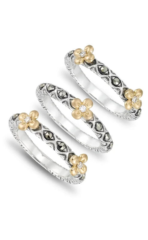 Timeless Jewelry At Special Discount Rates Signature Flower Stack Rings - Diamond & Hematite Timeless Jewelry At Special Discount Rates Signature Flower Stack Rings - Diamond & Hematite