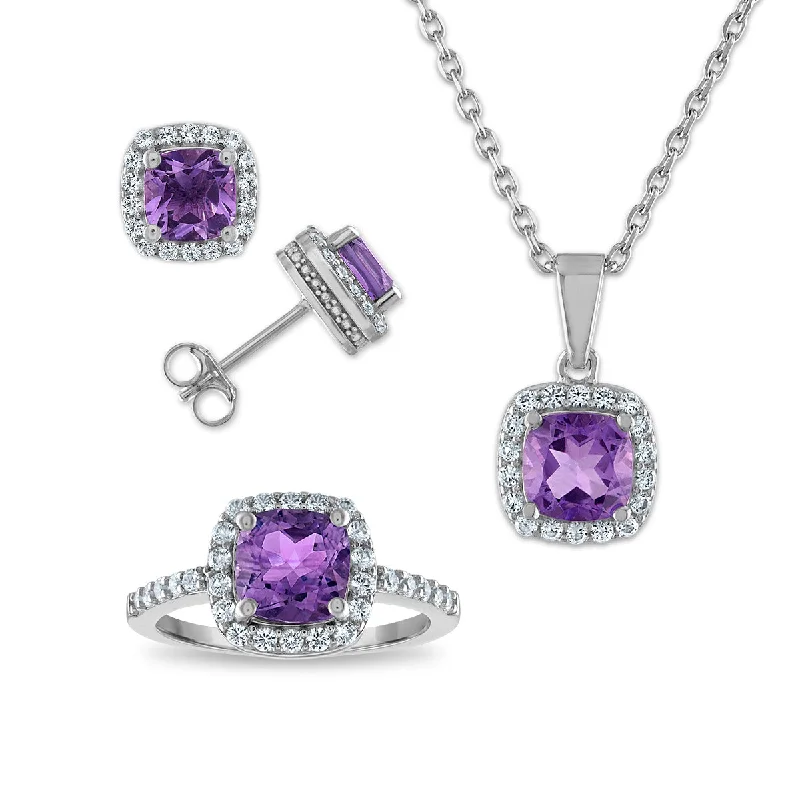 Special Deals On Handcrafted And Designer Jewelry Amethyst and White Sapphire Ring Pendant Earrings Set in Sterling Silver Special Deals On Handcrafted And Designer Jewelry Amethyst and White Sapphire Ring Pendant Earrings Set in Sterling Silver