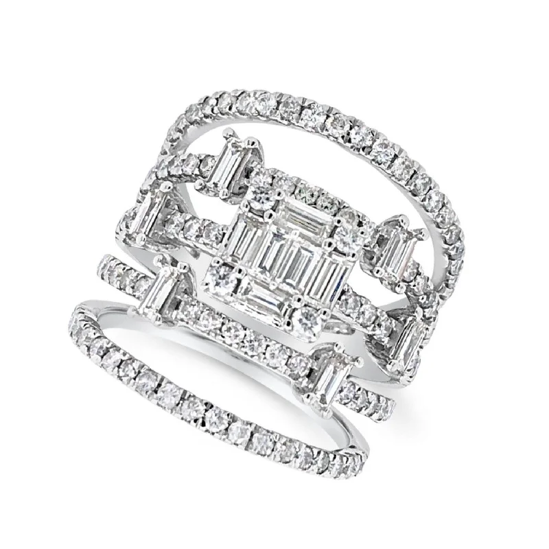 Premium Diamond Jewelry At Once-In-A-Lifetime Discounts Baguette and Round Diamond Five Row Ring