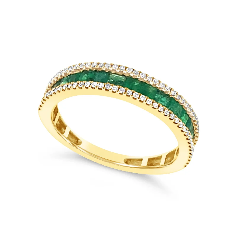 Modern Statement Jewelry For Bold Styling Baguette Emerald and Round Diamond Ring