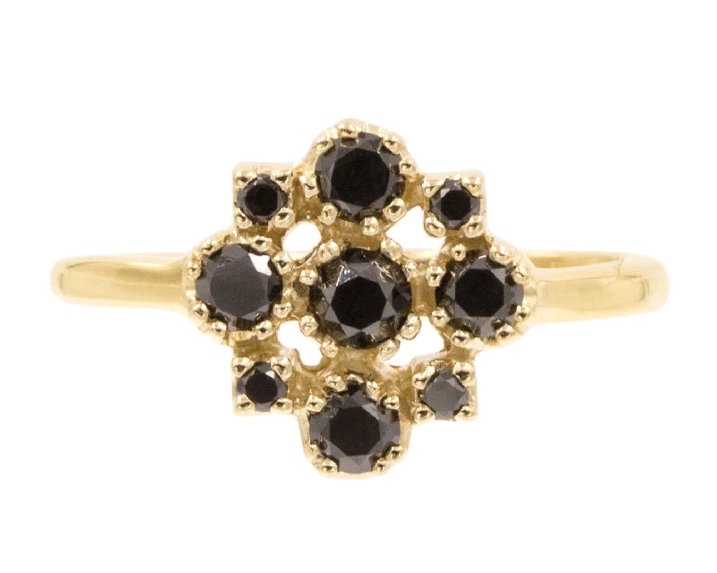 Personalized Engraved Jewelry For Meaningful Gifts Yellow Gold Marie Black Diamond Cluster Ring
