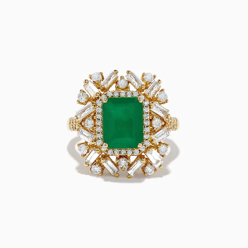 Shop Elegant Jewelry At Unbeatable Prices Brasilica 14K Yellow Gold Emerald and Diamond Ring
