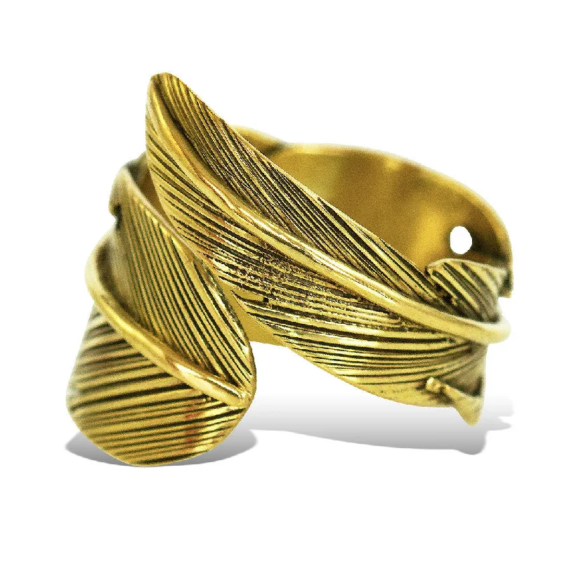 Bohemian-Inspired Jewelry For Free-Spirited Fashion <span>RBR-001<span>: </span></span>Wrapped Feather Ring - Brass