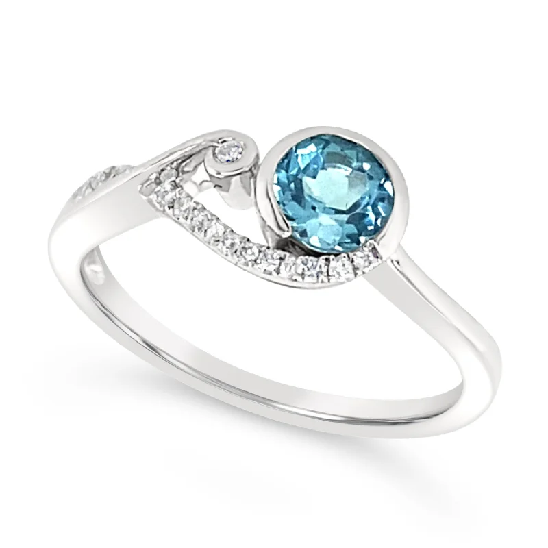 Sparkle For Less – Shop Our Limited-Time Jewelry Deals Contemporary Bezel Set Blue Topaz and Diamond Accented Ring
