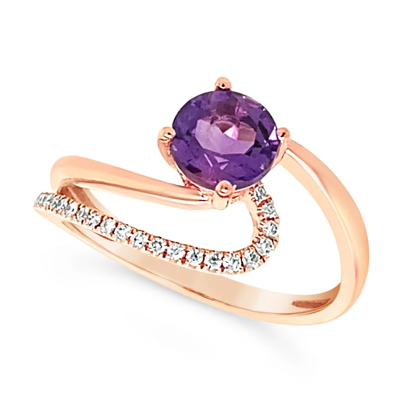 Limited-Stock Jewelry Sale – Shop Before It's Gone Contemporary Round Amethyst and Open Diamond Detail Ring