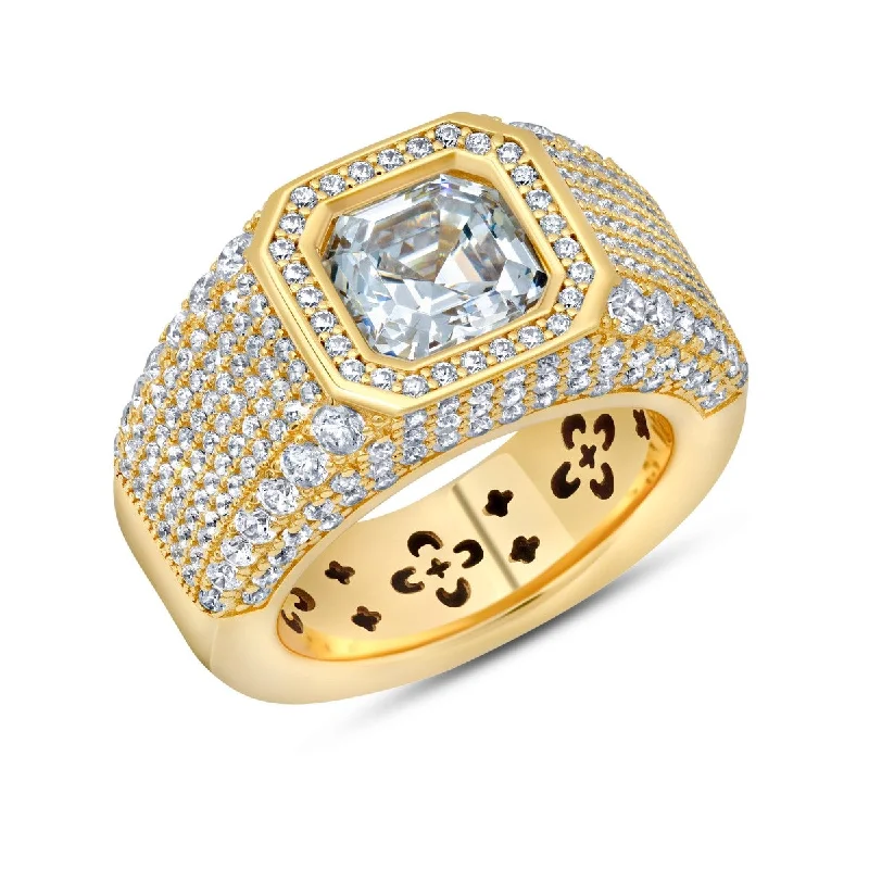 Trending Jewelry Styles Now At Limited-Time Discounts Crislu 18KT Yellow Gold Plated Sterling Silver and Asscher Cubic Zirconia Ring. Size 10