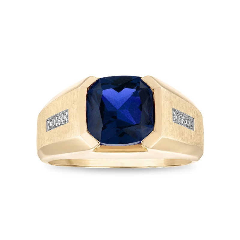 Limited-Time Offer On Elegant Jewelry Pieces Cushion Blue Sapphire and Diamond Ring in 10KT Yellow Gold
