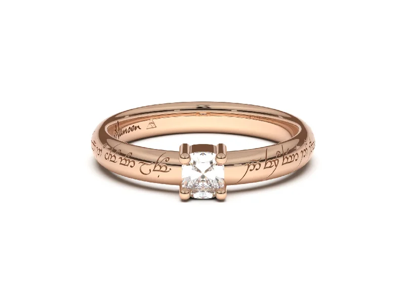 Grab Exquisite Jewelry At The Lowest Prices Cushion Classic Slim Elvish Engagement Ring, Red Gold