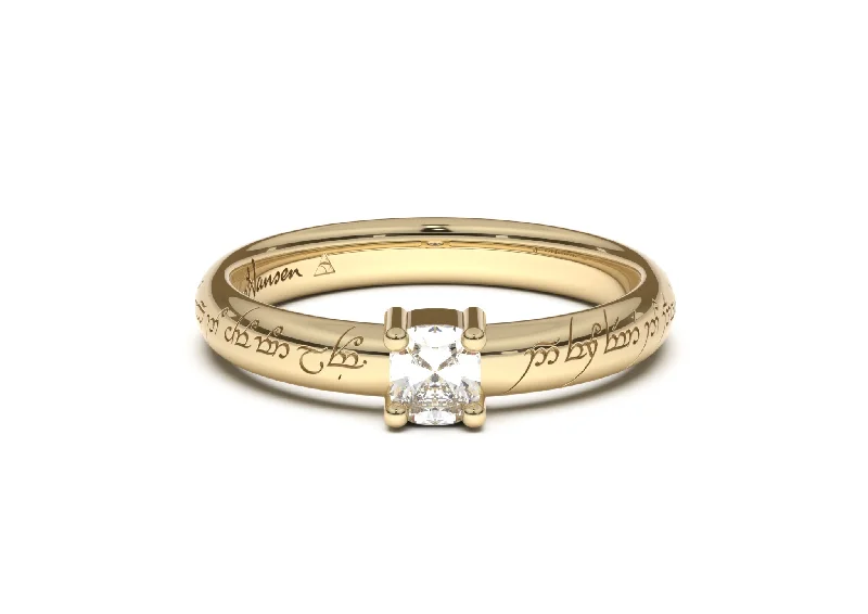 The Ultimate Jewelry Sale – Shop Premium Styles Cushion Classic Slim Elvish Engagement Ring, Yellow Gold