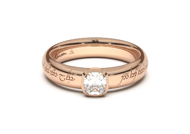 Jewelry Clearance – Final Chance To Save Big Cushion Elegant Elvish Engagement Ring, Red Gold