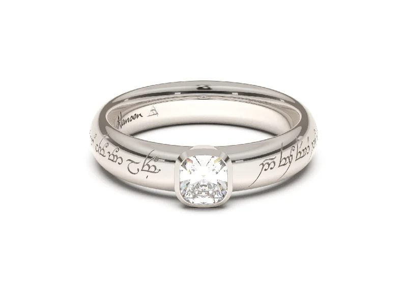 Shop Handcrafted Jewelry At Special Promotional Rates Cushion Elegant Elvish Engagement Ring, White Gold & Platinum