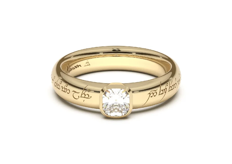 Huge Savings On Premium Jewelry Styles Cushion Elegant Elvish Engagement Ring, Yellow Gold