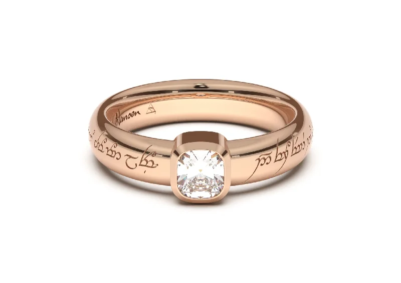 Celebrate Every Occasion With Sparkling Savings Cushion Modern Elvish Engagement Ring, Red Gold