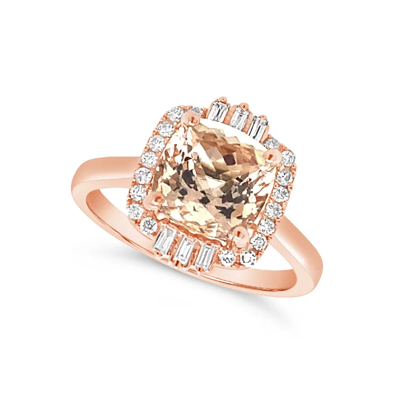 Cushion Morganite and Vintage Diamond Halo Ring