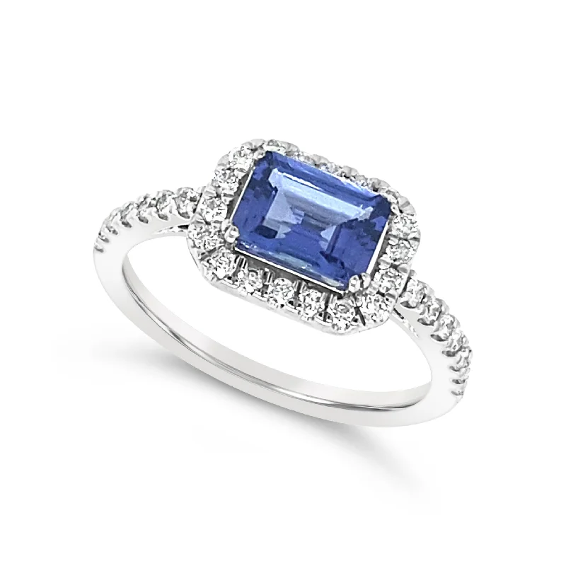 Waterproof Stainless Steel Jewelry For Lasting Beauty Cushion Tanzanite and Diamond Halo Ring