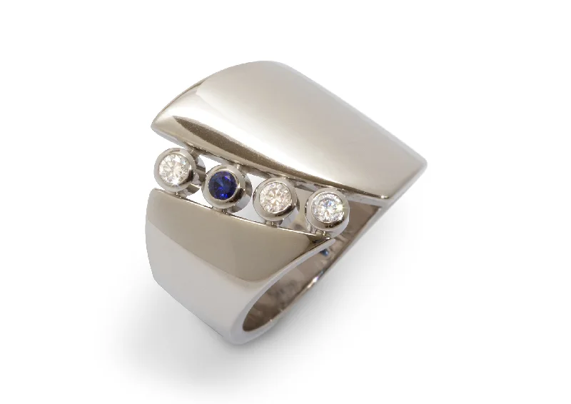 Grab Your Favorite Jewelry At The Lowest Prices Custom Diamond & Sapphire Asymmetric Ring, Platinum