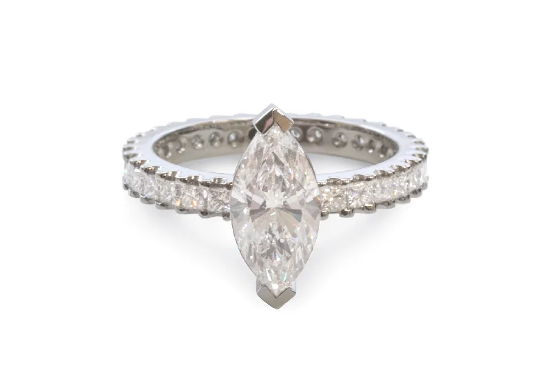Chic, Trendy, And Affordable Jewelry Sale Custom Marquise & Princess Diamond Engagement Ring, Platinum