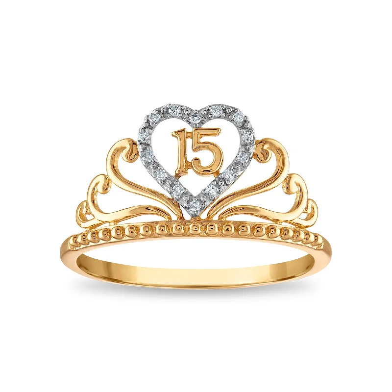 Diamond Accent Quinceanera Heart Crown Ring in 10KT Yellow Gold