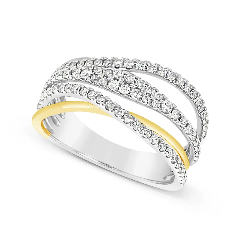 Trending Jewelry Now At Unbeatable Prices Diamond and Gold Multi Row Cross Over Design Ring