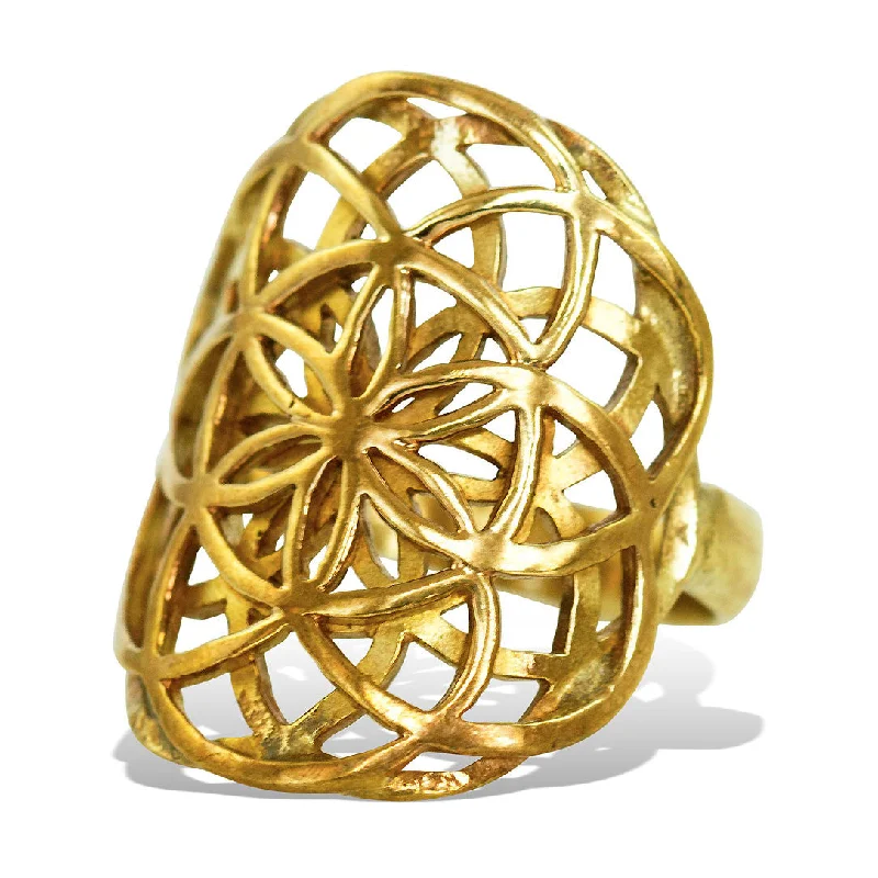 Eco-Friendly Sustainable Jewelry For Conscious Buyers <span>RBR-002<span>: </span></span>Double Seed of Life Ring - Brass